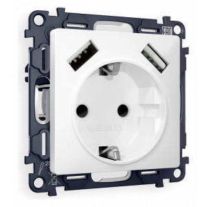 Розетка с заземлением и со шторкой и 2хUSB type A, без рамки Ambrella Volt Quant MA129010 Розетка с заземлением и со шторкой и 2хUSB type A, без рамки Ambrella Volt Quant MA129010