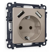 Розетка с заземлением и со шторкой и 2хUSB type A, без рамки Ambrella Volt Quant MA369010