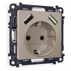 Розетка с заземлением и со шторкой и 2хUSB type A, без рамки Ambrella Volt Quant MA369010 Розетка с заземлением и со шторкой и 2хUSB type A, без рамки Ambrella Volt Quant MA369010