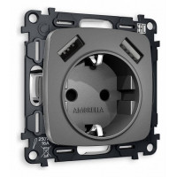 Розетка с заземлением и 2хUSB type A, без рамки Ambrella Volt Quant MO659010