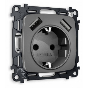 Розетка с заземлением и 2хUSB type A, без рамки Ambrella Volt Quant MO659010 Розетка с заземлением и 2хUSB type A, без рамки Ambrella Volt Quant MO659010