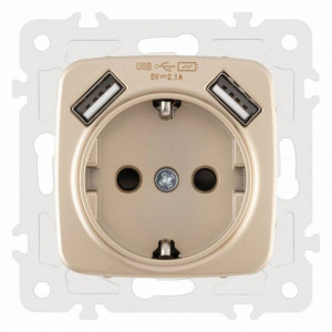 Розетка с заземлением и со шторкой и 2хUSB, без рамки Arte Milano am-205 205.47-1.shampan Розетка с заземлением и со шторкой и 2хUSB, без рамки Arte Milano am-205 205.47-1.shampan