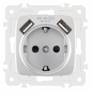 Розетка с заземлением и со шторкой и 2хUSB, без рамки Arte Milano am-205 205.47-1.silver Розетка с заземлением и со шторкой и 2хUSB, без рамки Arte Milano am-205 205.47-1.silver
