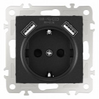 Розетка с заземлением и со шторкой и 2хUSB, без рамки Arte Milano am-206 206.47-1.black