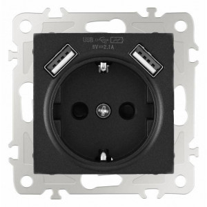 Розетка с заземлением и со шторкой и 2хUSB, без рамки Arte Milano am-206 206.47-1.black Розетка с заземлением и со шторкой и 2хUSB, без рамки Arte Milano am-206 206.47-1.black