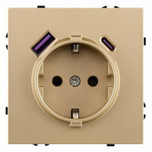 Розетка с заземлением и со шторкой и 2хUSB type A и C, без рамки Kollinger Eclipse EC-016GD Розетка с заземлением и со шторкой и 2хUSB type A и C, без рамки Kollinger Eclipse EC-016GD