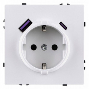 Розетка с заземлением и со шторкой и 2хUSB type A и C, без рамки Kollinger Eclipse EC-016WG Розетка с заземлением и со шторкой и 2хUSB type A и C, без рамки Kollinger Eclipse EC-016WG