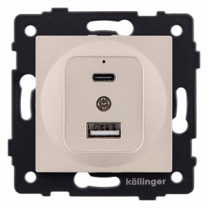 Розетка 2хUSB type A и C без рамки Kollinger REA-037GD Розетка 2хUSB type A и C без рамки Kollinger REA-037GD