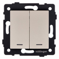 Выключатель двухклавишный с подсветкой без рамки Kollinger  REA-S-014GD
