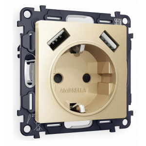 Розетка с заземлением и со шторкой и 2хUSB type A, без рамки Ambrella Volt Quant MA609010 Розетка с заземлением и со шторкой и 2хUSB type A, без рамки Ambrella Volt Quant MA609010