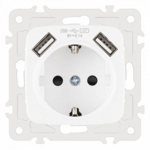 Розетка с заземлением и со шторкой и 2хUSB, без рамки Arte Milano am-205 205.47-1.white Розетка с заземлением и со шторкой и 2хUSB, без рамки Arte Milano am-205 205.47-1.white