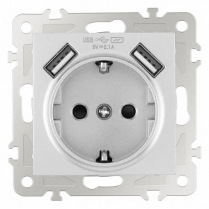 Розетка с заземлением и со шторкой и 2хUSB, без рамки Arte Milano am-206 206.47-1.silver Розетка с заземлением и со шторкой и 2хUSB, без рамки Arte Milano am-206 206.47-1.silver