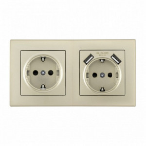 Розетка с заземлением и со шторкой и 2хUSB Arte Milano SET06-2 SET06-2-47-1-40-1 shampan Розетка с заземлением и со шторкой и 2хUSB Arte Milano SET06-2 SET06-2-47-1-40-1 shampan