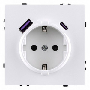 Розетка с заземлением и со шторкой и 2хUSB type A и C, без рамки Kollinger Eclipse EC-016WH Розетка с заземлением и со шторкой и 2хUSB type A и C, без рамки Kollinger Eclipse EC-016WH