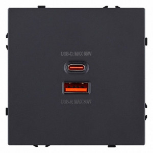 Розетка 2хUSB type A и C без рамки Kollinger Eclipse EC-024BK