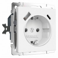 Розетка с заземлением и со шторкой и 2хUSB type A и C, без рамки Werkel белый матовый W1171761
