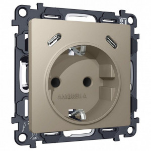 Розетка с заземлением и 2хUSB type C, без рамки Ambrella Volt MA MA370510 Розетка с заземлением и 2хUSB type C, без рамки Ambrella Volt MA MA370510