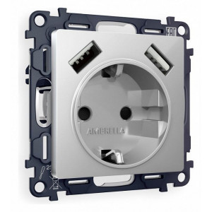 Розетка с заземлением и со шторкой и 2хUSB type A, без рамки Ambrella Volt Quant MA409010 Розетка с заземлением и со шторкой и 2хUSB type A, без рамки Ambrella Volt Quant MA409010