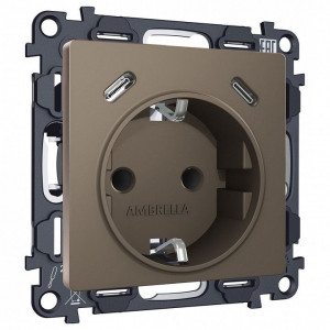 Розетка с заземлением и 2хUSB type C, без рамки Ambrella Volt ALFA MA640510 Розетка с заземлением и 2хUSB type C, без рамки Ambrella Volt ALFA MA640510