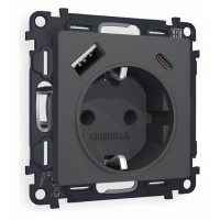 Розетка с заземлением и 2хUSB type A и C, без рамки Ambrella Volt Quant MA910010