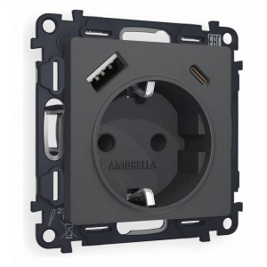 Розетка с заземлением и 2хUSB type A и C, без рамки Ambrella Volt Quant MA910010 Розетка с заземлением и 2хUSB type A и C, без рамки Ambrella Volt Quant MA910010