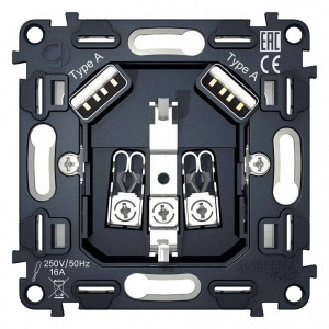 Механизм розетки с заземлением и 2хUSB type A Ambrella Volt Quant VM155 Механизм розетки с заземлением и 2хUSB type A Ambrella Volt Quant VM155