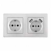 Розетка с заземлением и со шторкой и 2хUSB Arte Milano SET06-2 SET06-2-47-1-40-1 silver