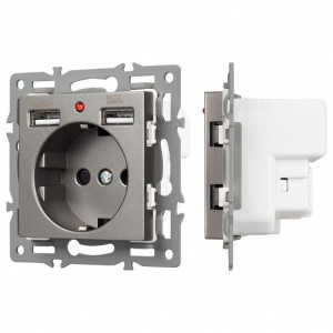 Розетка с заземлением и 2хUSB type A, без рамки Arlight SCT 043735