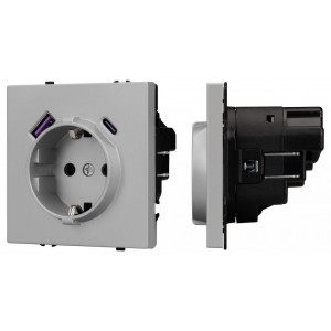 Розетка с заземлением и 2хUSB type A и C, без рамки Arlight SCT-NOBE 059445 Розетка с заземлением и 2хUSB type A и C, без рамки Arlight SCT-NOBE 059445