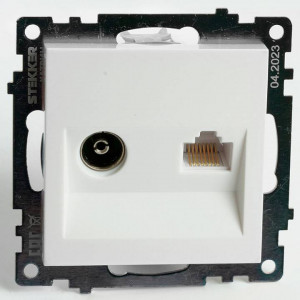 ТВ-розетка и розетка Ethernet RJ-45 без рамки Stekker GLS00-7106-01 49181 ТВ-розетка и розетка Ethernet RJ-45 без рамки Stekker GLS00-7106-01 49181
