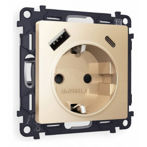 Розетка с заземлением и 2хUSB type A и C, без рамки Ambrella Volt Quant MA610010 Розетка с заземлением и 2хUSB type A и C, без рамки Ambrella Volt Quant MA610010