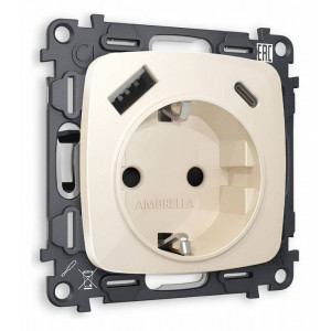 Розетка с заземлением и 2хUSB type A и C, без рамки Ambrella Volt Quant MO310010 Розетка с заземлением и 2хUSB type A и C, без рамки Ambrella Volt Quant MO310010
