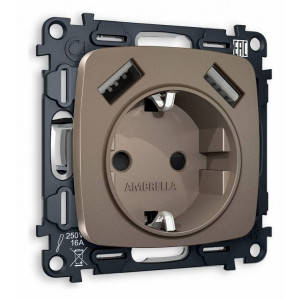 Розетка с заземлением и 2хUSB type A, без рамки Ambrella Volt Quant MO639010 Розетка с заземлением и 2хUSB type A, без рамки Ambrella Volt Quant MO639010