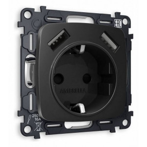 Розетка с заземлением и 2хUSB type A, без рамки Ambrella Volt Quant MO809010 Розетка с заземлением и 2хUSB type A, без рамки Ambrella Volt Quant MO809010