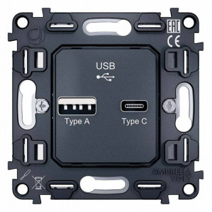 Механизм розетки 2хUSB type A и C Ambrella Volt Quant VM177 Механизм розетки 2хUSB type A и C Ambrella Volt Quant VM177