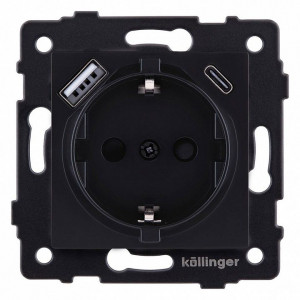 Розетка с заземлением и со шторкой и 2хUSB type A и C, без рамки Kollinger REA-004BM Розетка с заземлением и со шторкой и 2хUSB type A и C, без рамки Kollinger REA-004BM