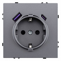 Розетка с заземлением и со шторкой и 2хUSB type A и C, без рамки Kollinger Eclipse EC-016GY