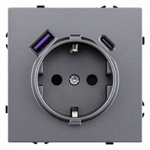 Розетка с заземлением и со шторкой и 2хUSB type A и C, без рамки Kollinger Eclipse EC-016GY Розетка с заземлением и со шторкой и 2хUSB type A и C, без рамки Kollinger Eclipse EC-016GY