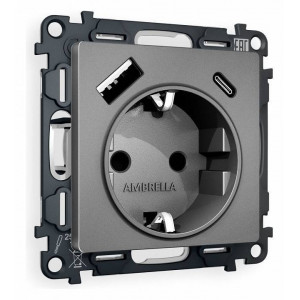 Розетка с заземлением и 2хUSB type A и C, без рамки Ambrella Volt Quant MA660010 Розетка с заземлением и 2хUSB type A и C, без рамки Ambrella Volt Quant MA660010