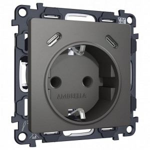 Розетка с заземлением и 2хUSB type C, без рамки Ambrella Volt ALFA MA660510 Розетка с заземлением и 2хUSB type C, без рамки Ambrella Volt ALFA MA660510