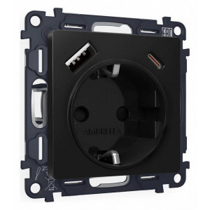 Розетка с заземлением и 2хUSB type A и C, без рамки Ambrella Volt Quant MA810010 Розетка с заземлением и 2хUSB type A и C, без рамки Ambrella Volt Quant MA810010