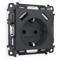 Розетка с заземлением и со шторкой и 2хUSB type A, без рамки Ambrella Volt Quant MA909010