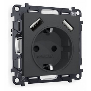 Розетка с заземлением и со шторкой и 2хUSB type A, без рамки Ambrella Volt Quant MA909010 Розетка с заземлением и со шторкой и 2хUSB type A, без рамки Ambrella Volt Quant MA909010
