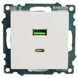 Розетка 2хUSB type A и C без рамки Stekker Катрин 50051 Розетка 2хUSB type A и C без рамки Stekker Катрин 50051