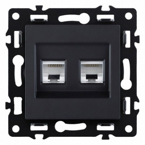 Розетка двойная Ethernet RJ-45 и со шторками, без рамки Kollinger Asthetik AS-018BK Розетка двойная Ethernet RJ-45 и со шторками, без рамки Kollinger Asthetik AS-018BK