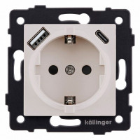 Розетка с заземлением и со шторкой и 2хUSB type A и C, без рамки Kollinger  REA-004CM