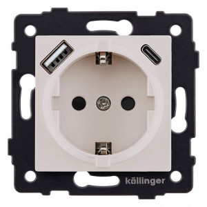 Розетка с заземлением и со шторкой и 2хUSB type A и C, без рамки Kollinger REA-004CM Розетка с заземлением и со шторкой и 2хUSB type A и C, без рамки Kollinger REA-004CM