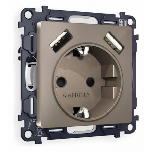 Розетка с заземлением и со шторкой и 2хUSB type A, без рамки Ambrella Volt Quant MA639010 Розетка с заземлением и со шторкой и 2хUSB type A, без рамки Ambrella Volt Quant MA639010
