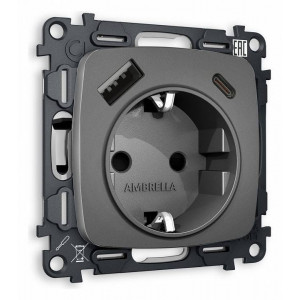 Розетка с заземлением и 2хUSB type A и C, без рамки Ambrella Volt Quant MO660010 Розетка с заземлением и 2хUSB type A и C, без рамки Ambrella Volt Quant MO660010