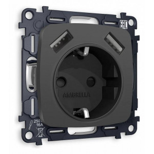 Розетка с заземлением и 2хUSB type A, без рамки Ambrella Volt Quant MO909010 Розетка с заземлением и 2хUSB type A, без рамки Ambrella Volt Quant MO909010